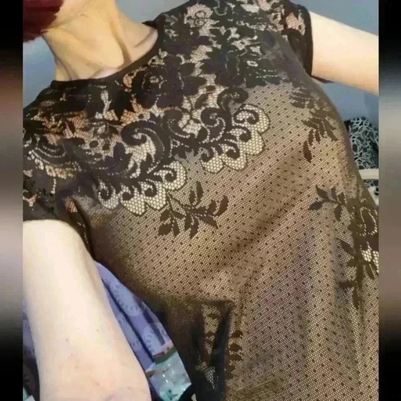 Jeffery & Dara Pristine Vintage Maxi Black Lace Nude Lined Dress - Picture 6 of 9